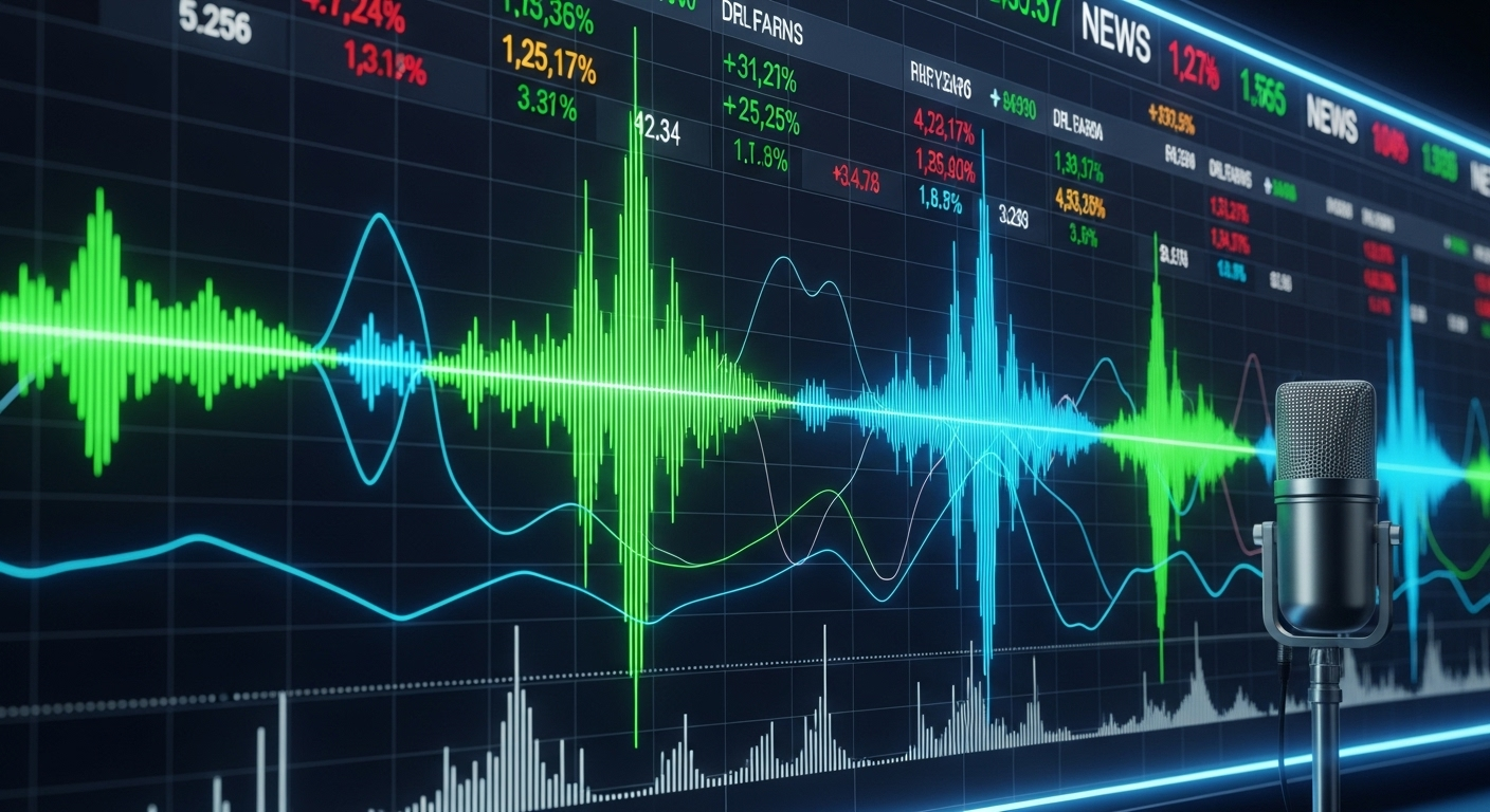 Audio waveform displaying real-time financial market data and trading signals