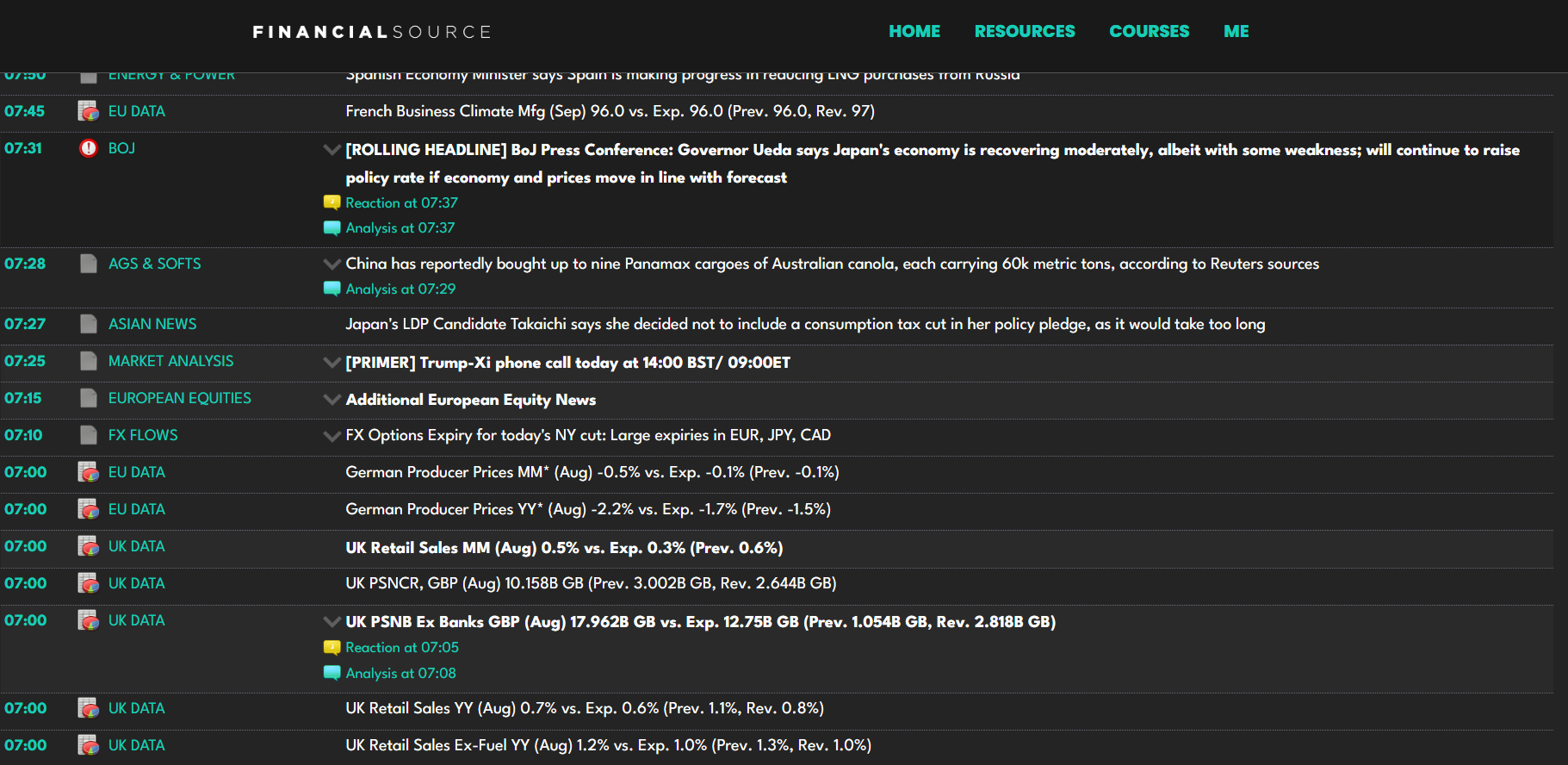 Professional terminal screen showing real-time financial headlines and market data